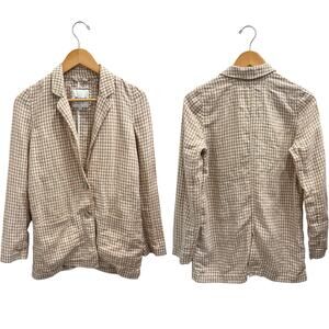 Madewell Linen Dorset Blazer in Tan White Gingham Check French Country Cottage